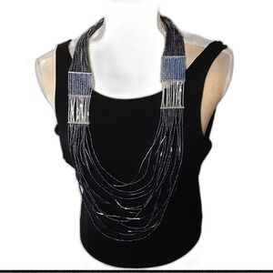 Chico's Simone navy and Silver Multi-Strand Necklace